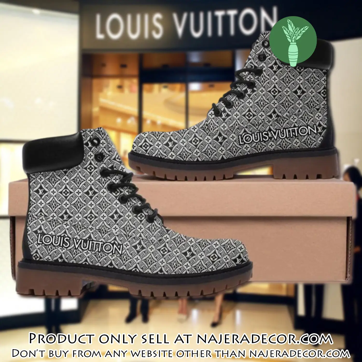 Louis vuitton pattern grey luxury brand boots premium gifts for men women njr2054694